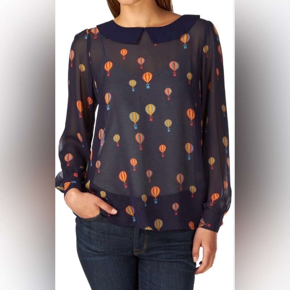 Elegant Sheer Blouse with Balloon Print